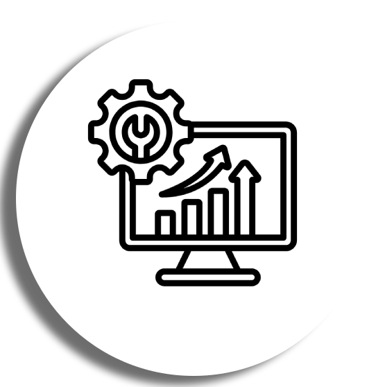 Computer mit Diagramm und Zahnrad